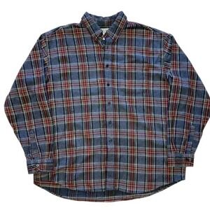 L.L. Bean Men Size XL Plaid Flannel‎ Shirt Gray Green Red 100% Cotton Tradit Fit